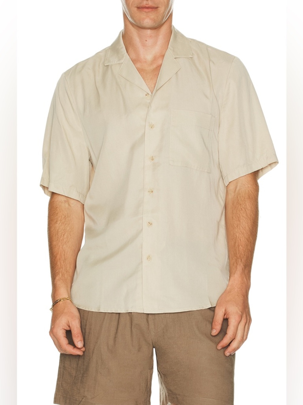 Onia Lyocell Vacation Button-up Short Sleeve in Stone - Size XL